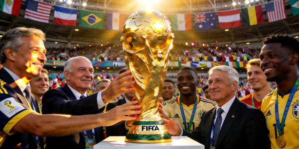 世界杯决赛颁奖典礼想象图 - 金光闪闪的大力神杯